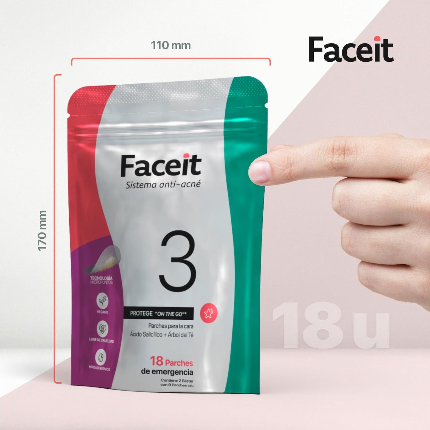 FACEIT Parches Faceit Anti-acné Con Tecnología Micropuntos I 18 parches antiacné con ácido salicílico y árbol de té