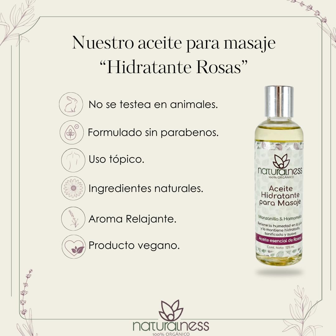 Aceite para Masaje Naturalness Rosas Extractos Herbales Naturales