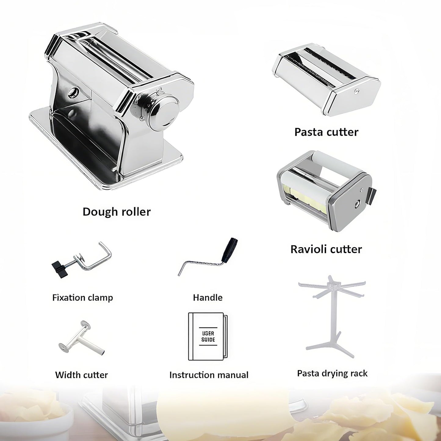 Máquina para Hacer Pasta MZTOGR Acero 150 mm con Accesorio para Raviolis y 9 Ajustes de Grosor