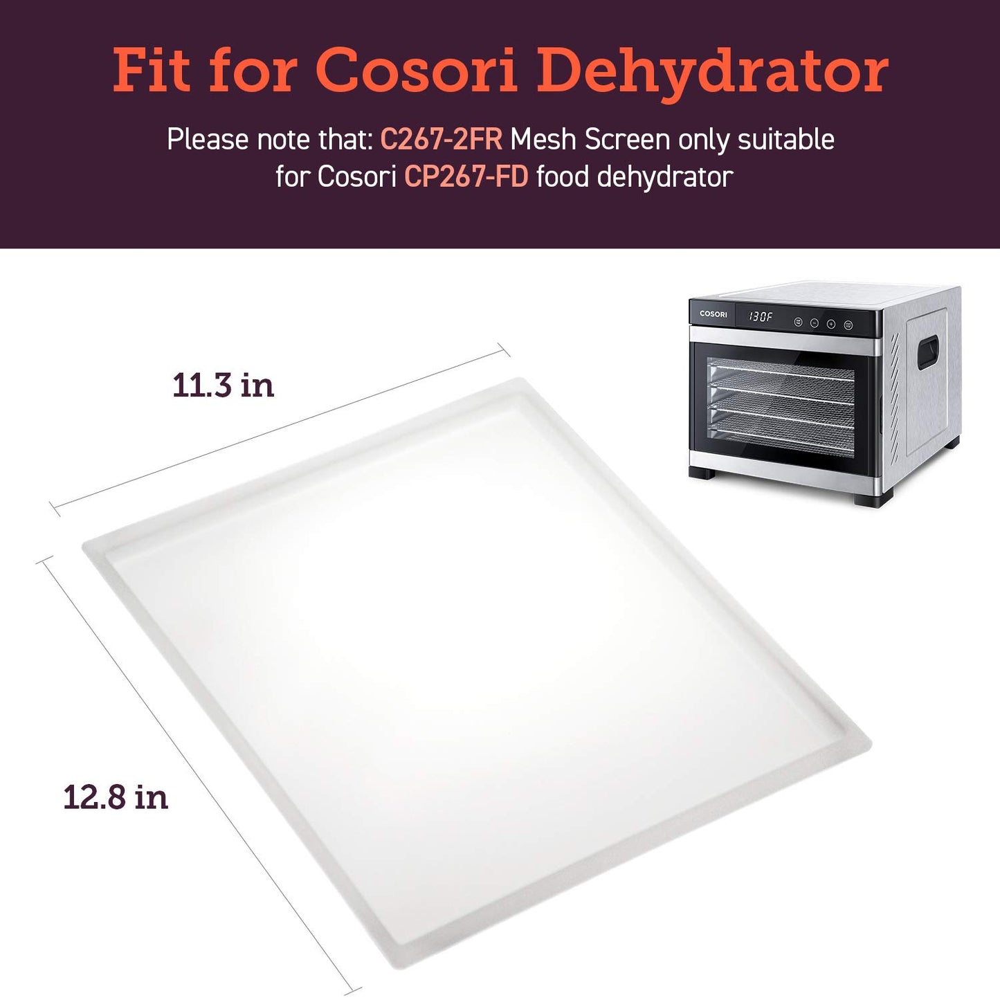 COSORI - Accesorios para deshidratadores de alimentos, hojas de piel de frutas para 6 bandejas CP267-FD y otros modelos, sin BPA, C267-2FR, paquete de 2