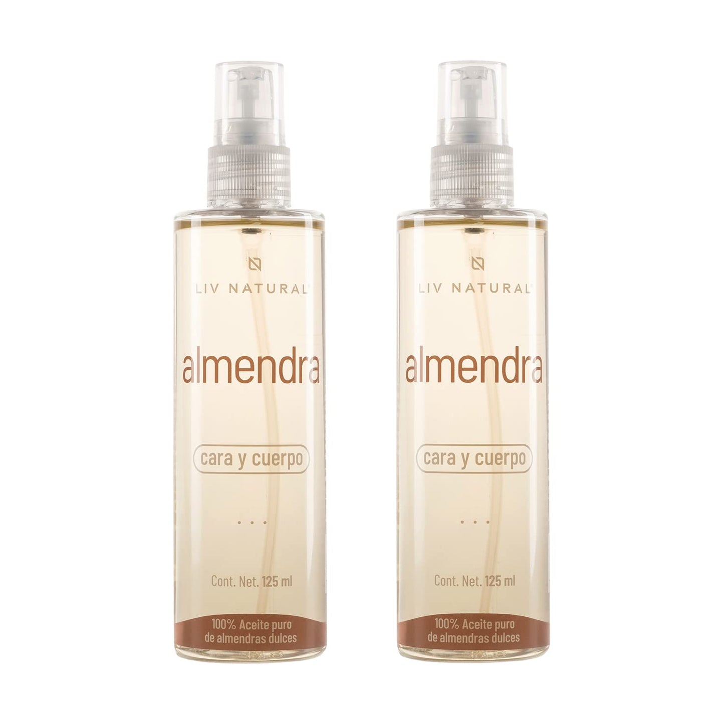 LIV NATURAL Set de 2 Aceites de almendras dulces 100% natural y puro, prensado en frío, libre de gluten y no GMO. 125 ml cada uno