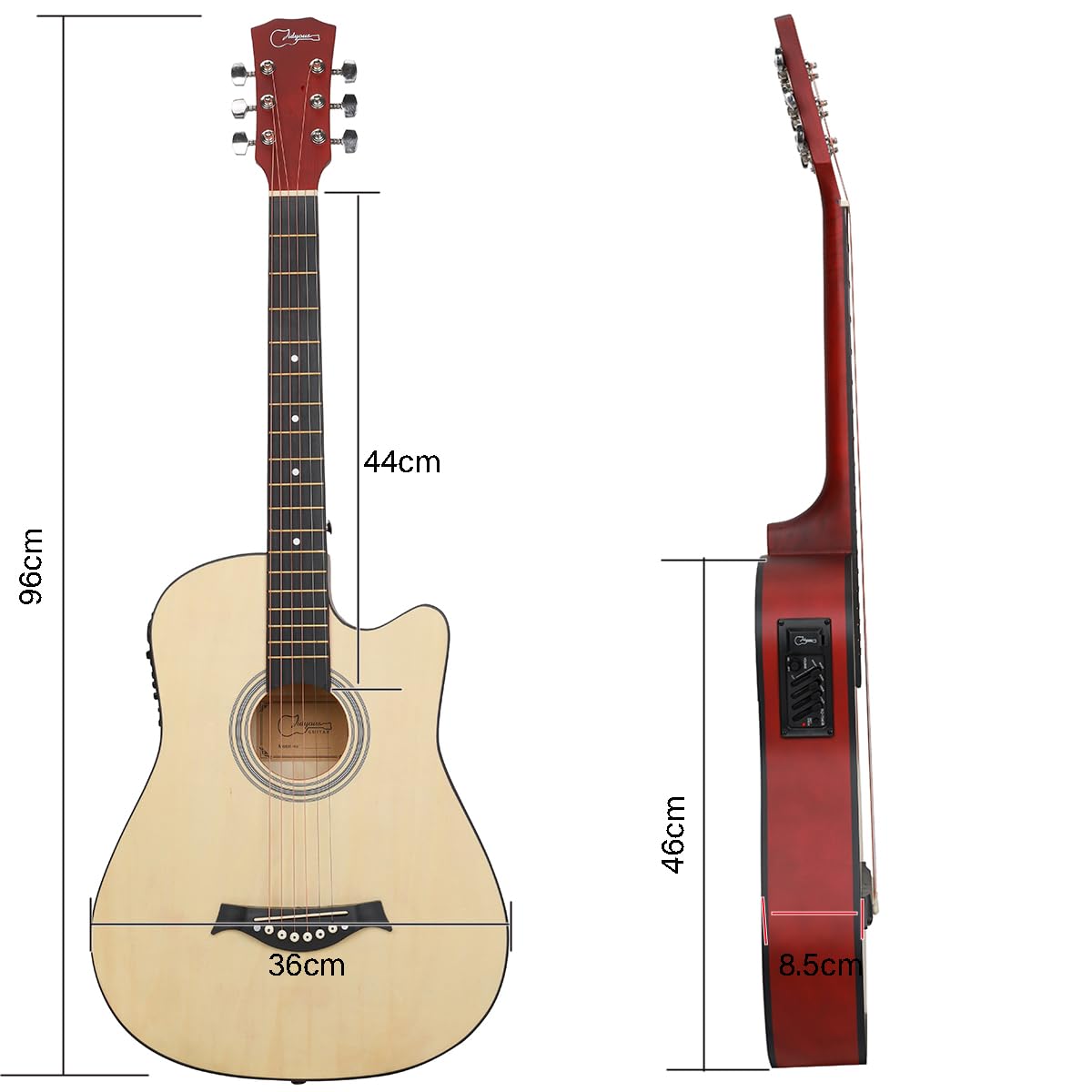 38 inch Electroacústica Guitarra Guitarra acustica con Afinadores,Correas,Cuerdas para Instrumentos,Plumillas,Cable amplificador guitarra,soul,Fundas para Guitarras 3/4 (Natural)