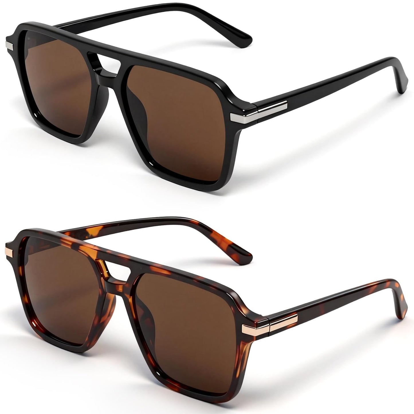 VISOONE Paquete de 2 gafas de sol retro para hombre y mujer, montura negra de carey, lentes grises Regan