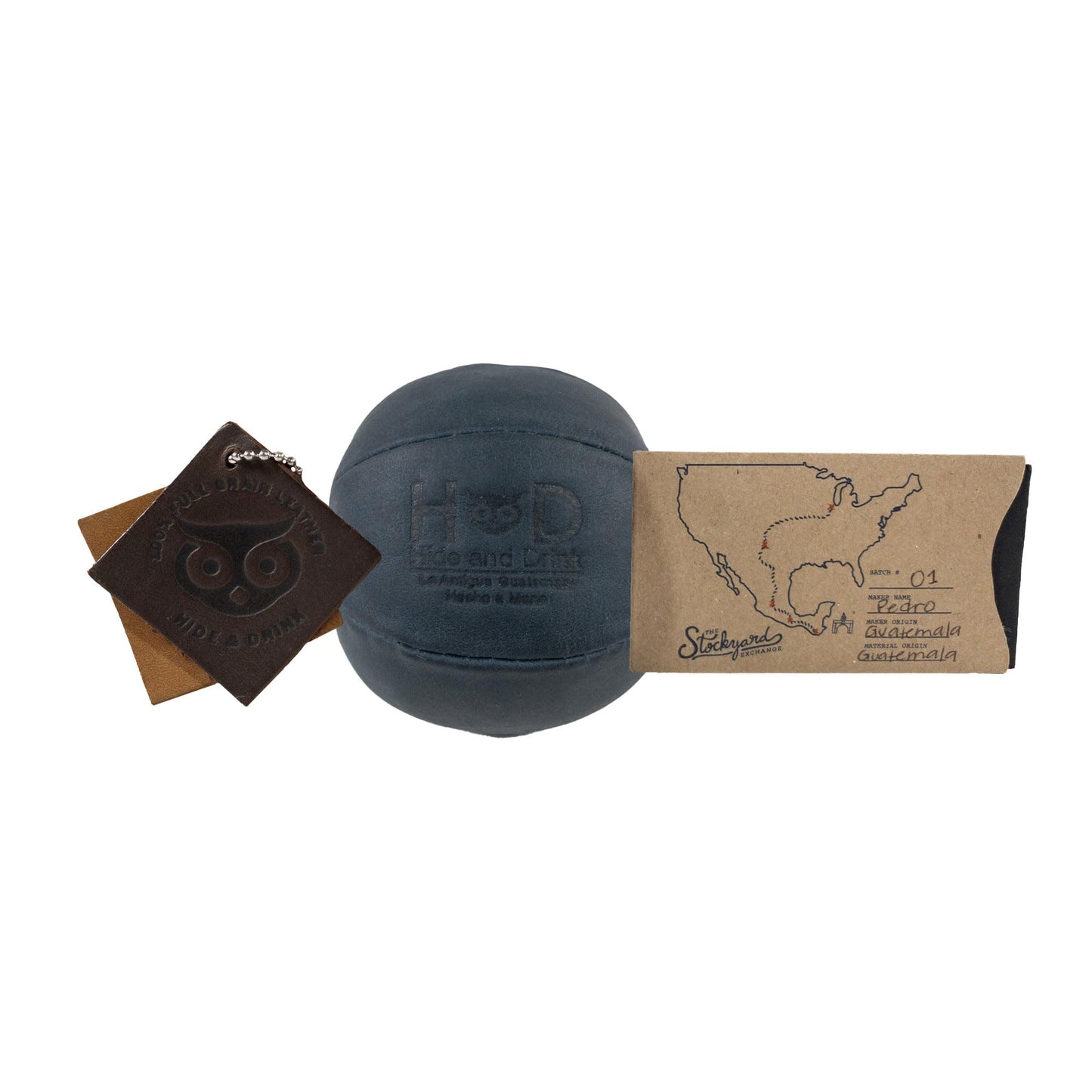 Hide & Drink, pelota de estrés hecha a mano de cuero de grano completo – Alivia el inquietud y la ansiedad, ejercicio de la mano con un juguete de tensión blanda, ideal para la oficina o la escuela, elegante, duradero (azul pizarra)