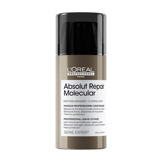 L'Oréal Professionnel Absolut Repair Molecular Mascarilla | Mascarilla sin enjuague reparadora | Protección Térmica | Efecto Anti-Frizz | Para cabello muy dañado | Con tecnología 2% reparador de péptidos + 5 aminoácidos | Repara el cabello y restaura su f