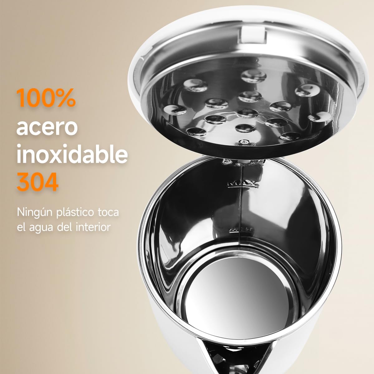 Aigostar Hervidor, Tetera Eléctrica de 1.7 Litros, Doble Pared de Acero Inoxidable, Apagado Automático, 1200w, Base Removible, Blanco (blanco)