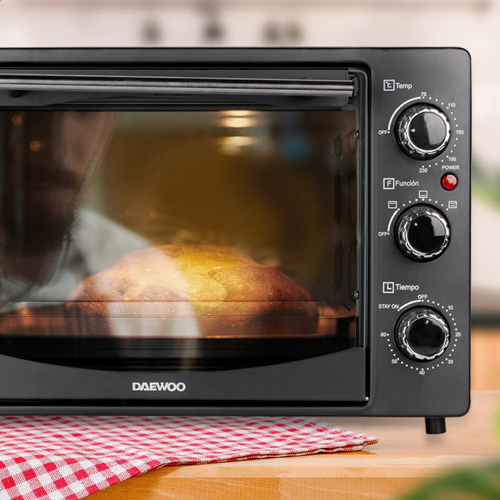 DAEWOO Horno tostador de 20 L Daewoo DOT-1657 con control de temperatura ajustable y temporizador y puerta de vidrio templado