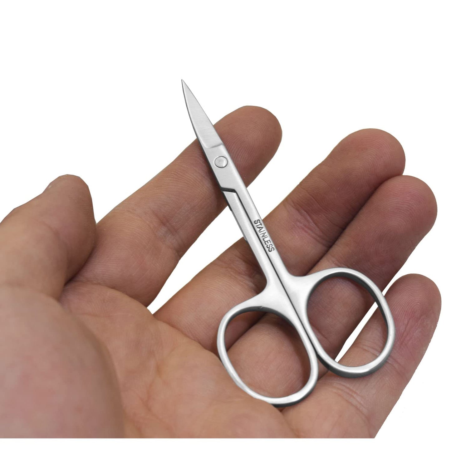 Motanar Tijeras para el pelo de la nariz, tijeras pequeñas, de acero inoxidable, punta curvada, para cejas, nariz, bigote, barba (puntas curvas)