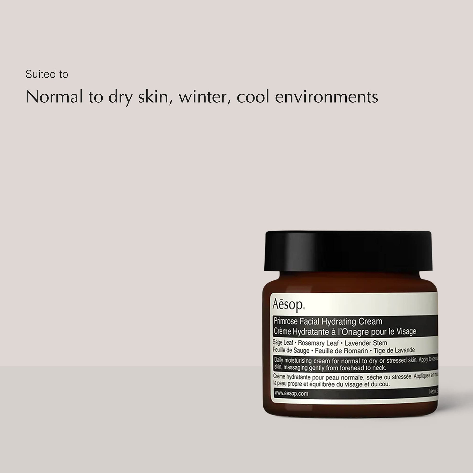 Crema hidratante facial Aesop Primrose, 59.14ml - Ideal para piel seca y deshidratada