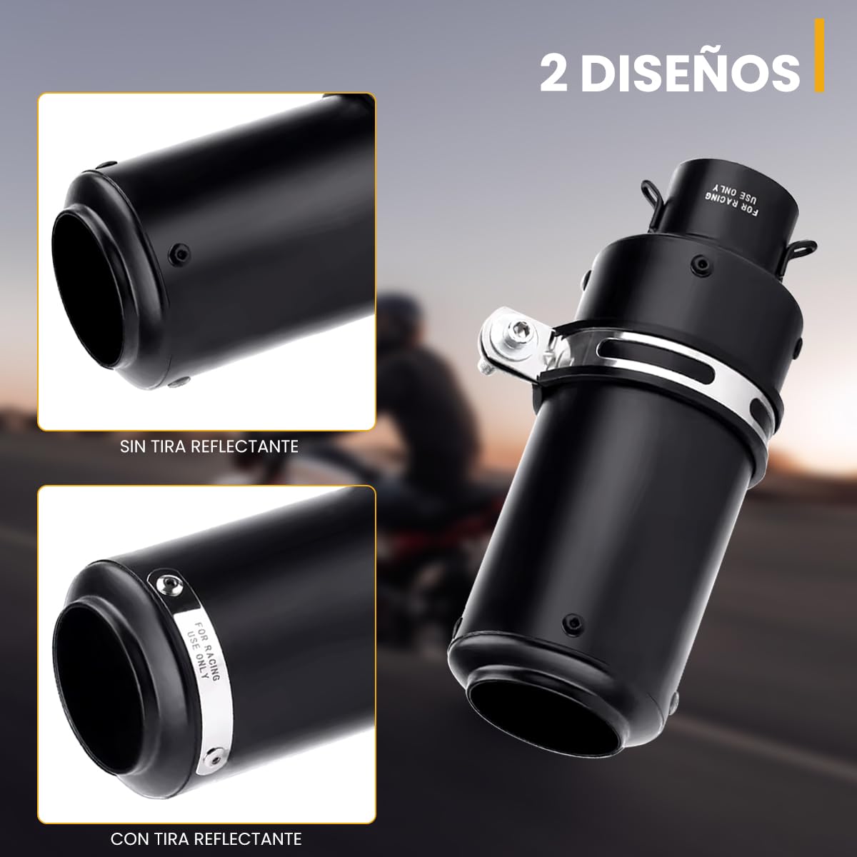 ANMIEN Escape para Moto - Escape para Motocicleta 38-51mm Universal con Silenciador, Tubo Redondo Negro Escape de Moto Deportivo para ATV, AN-YK-HS