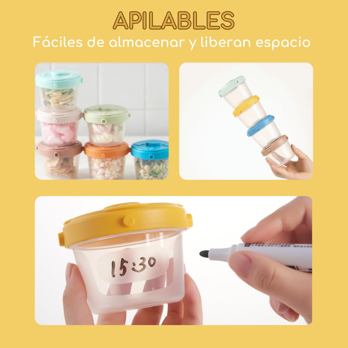 Seviete 4 Pack de Contenedores para Bebe. Recipientes para Alimentacion de Bebe. Libres de BPA. 100% Hermeticos. Incluye 2 cucharas para alimentacion. 4x120ml. Multicolor.