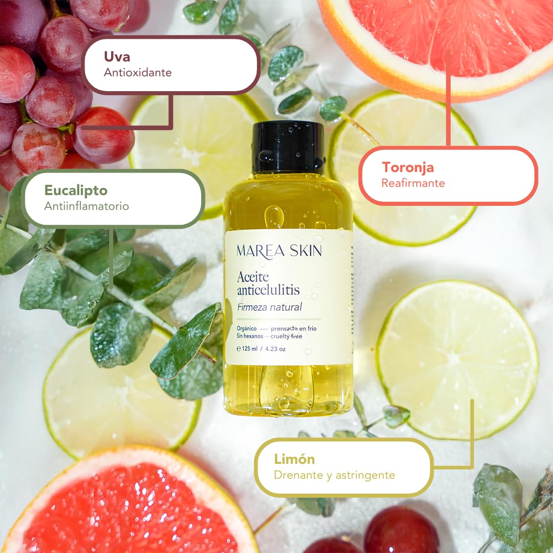 Aceite Reductor Orgánico para Celulitis y Estrías | Certificado Sin Químicos | Garantía 90 días | Marea Skin