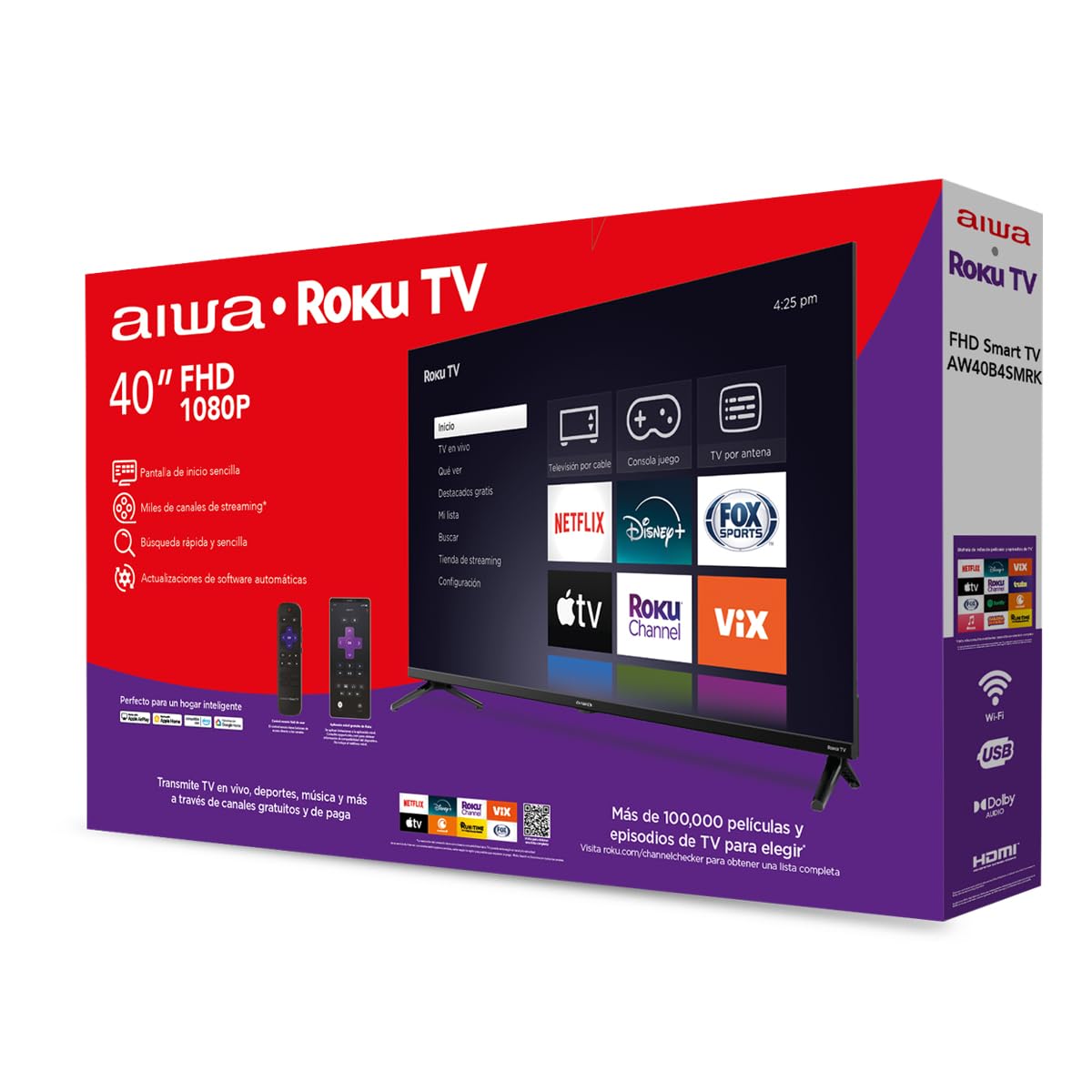 AIWA Televisión Pantalla 40 Pulgadas Roku TV FHD AW40B4SMRK