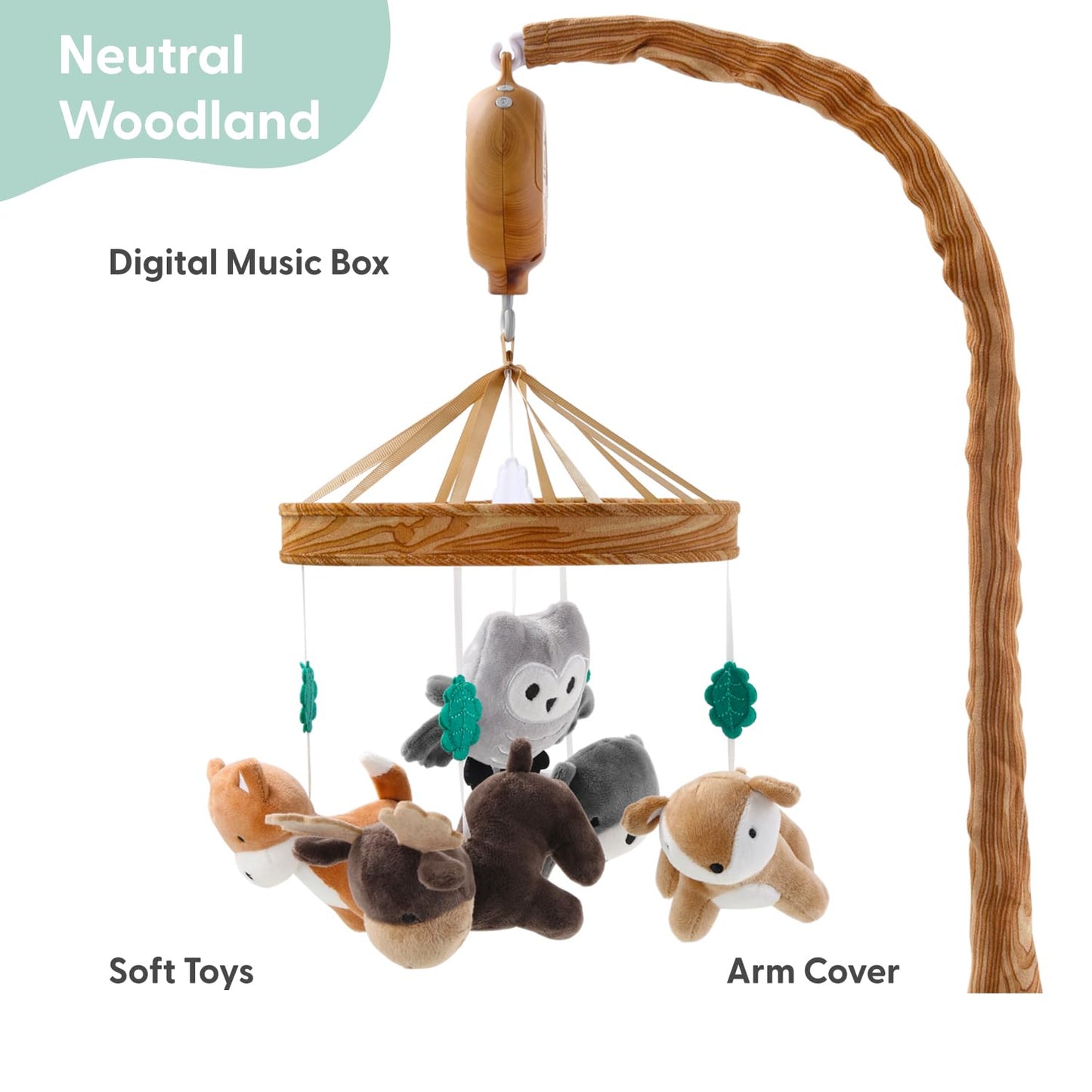 Móvil para Cuna The Peanutshell Grano de Madera Diseño de Bosque Caprichoso Musical para Bebé