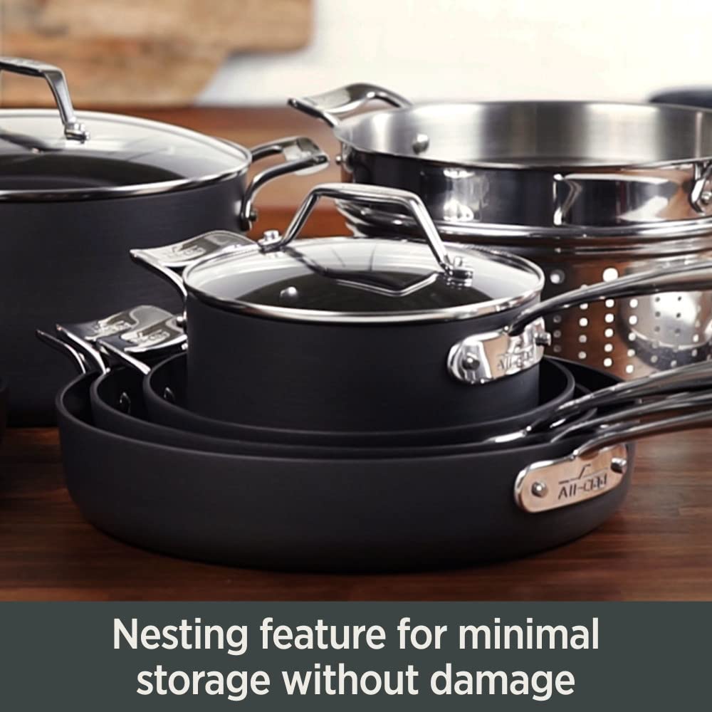 All-Clad Essentials - Juego de utensilios de cocina antiadherentes anodizados duros, 10 unidades, aptos para horno, ollas y sartenes 350F, color negro