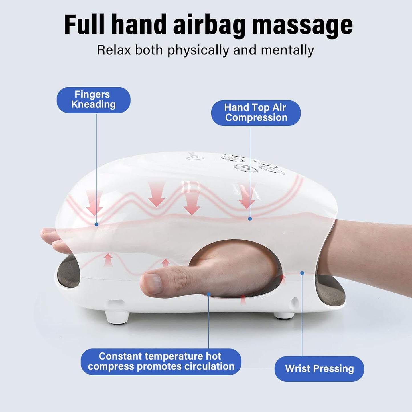 Masajeador eléctrico de manos, masajeador de manos inalámbrico con calor, masajeador de terapia de manos de 3 niveles, máquina de masaje de manos y muñecas para aliviar el dolor, regalos de cumpleaños(Blanco)
