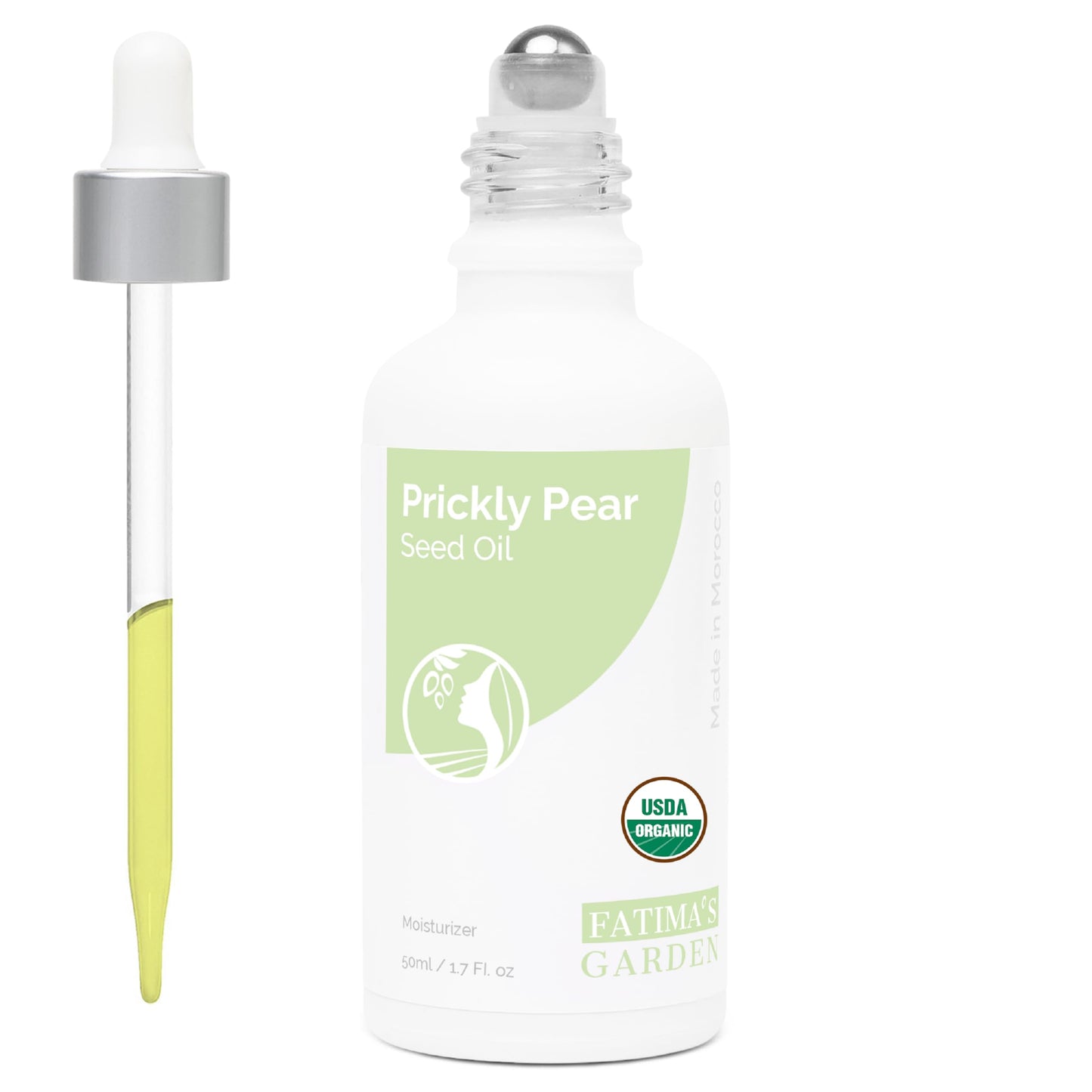 Fatima's Garden Prickly Pear Seed Oil for Face, Hair, Skin and Nails, USDA Ecocert Certified Organic Pure Virgin Cold Pressed Moroccan Anti-aging Moisturizer (Barbary Fig, Cactus Oil) 1.7 Fl oz