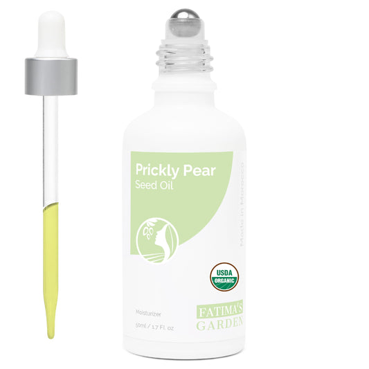 Fatima's Garden Prickly Pear Seed Oil for Face, Hair, Skin and Nails, USDA Ecocert Certified Organic Pure Virgin Cold Pressed Moroccan Anti-aging Moisturizer (Barbary Fig, Cactus Oil) 1.7 Fl oz
