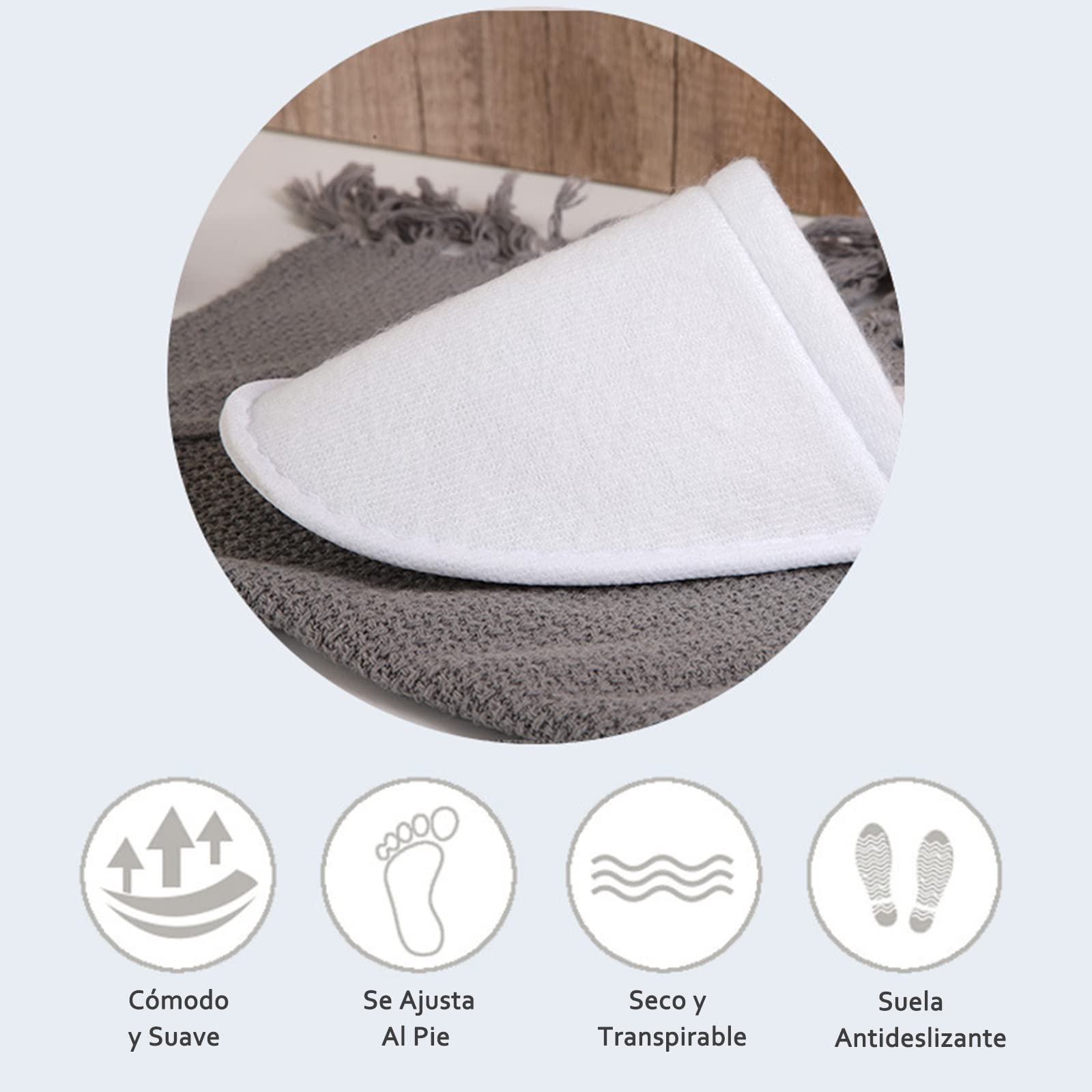 Pack de 10 Pares de Pantuflas Desechables para Spa - Cómodas y Antideslizantes - Ideal para Hogar, Viajes, Fiestas y Hoteles - Talla Única (Blanco)