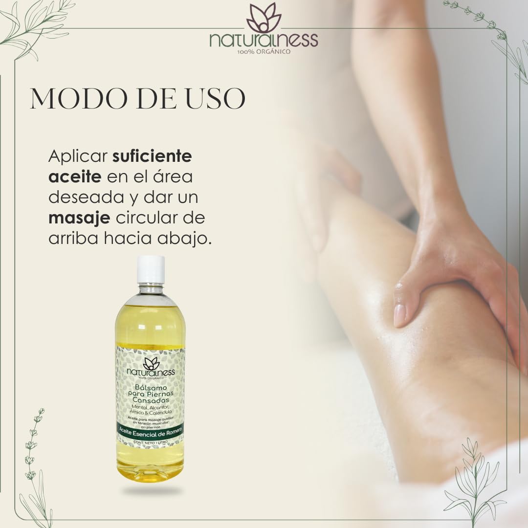 Aceite para Masaje Naturalness 1 Litro Bálsamo Profesional Romero árnica Mentol Alcanfor para Piernas Cansadas