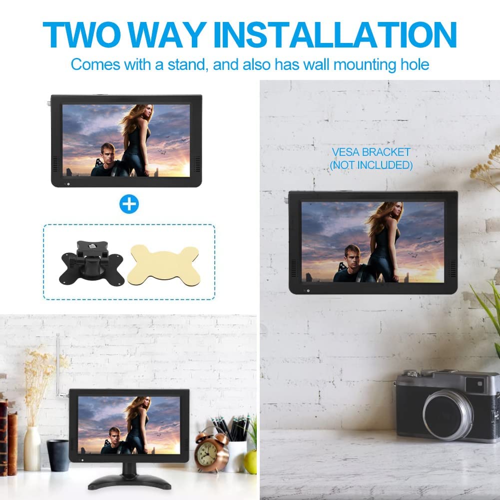 Fosa LEADSTAR TV Digital para automóvil, televisión portátil portátil ATSC Televisor estéreo 1080P Reproductor de Video con Radio FM y Soporte de ventosas con Doble Altavoz y Control Remoto (10in)