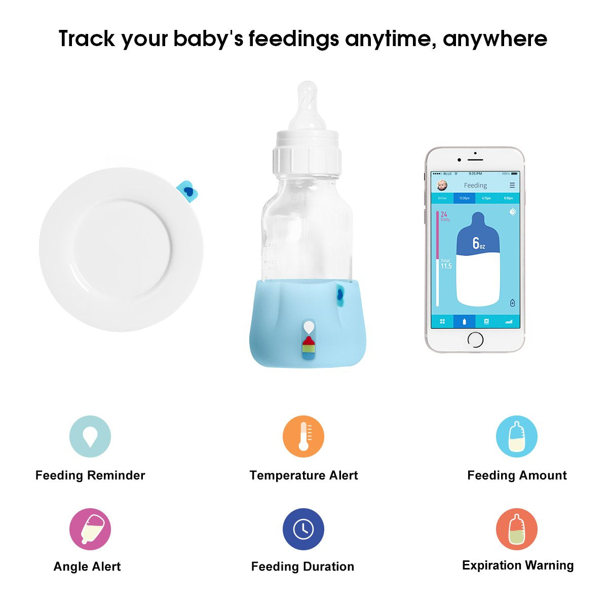 BlueSmart Mia (azul) Monitor inteligente de alimentación para bebés - Rastrear y analizar la alimentación del bebé en tiempo real