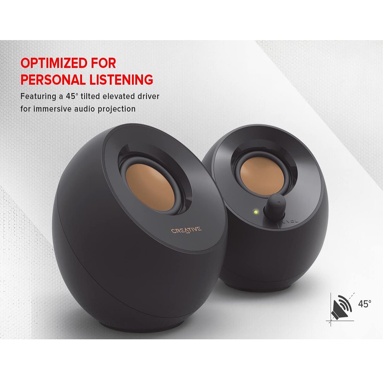 Creative Pebble Modern 2.0 Sistema de Altavoces de Escritorio Alimentado por USB, Negro