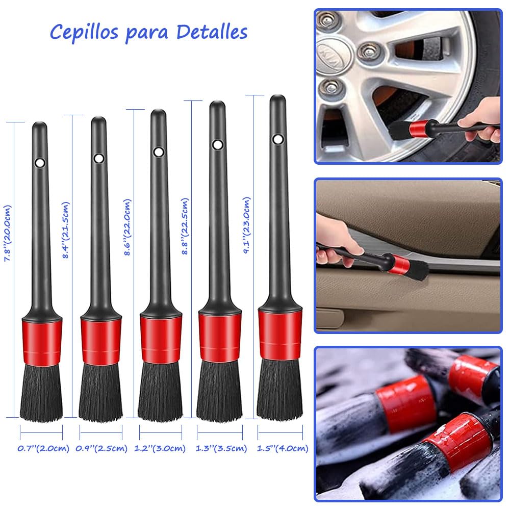 Juego de 15 Cepillos para Detalles Limpieza de Coche - Cepillos para Rueda, Kit de Limpieza de Coche, Kit Profesional de Cuidado de Coche, para Limpiar Ruedas de Coche y Exterior Interior (15PCS)