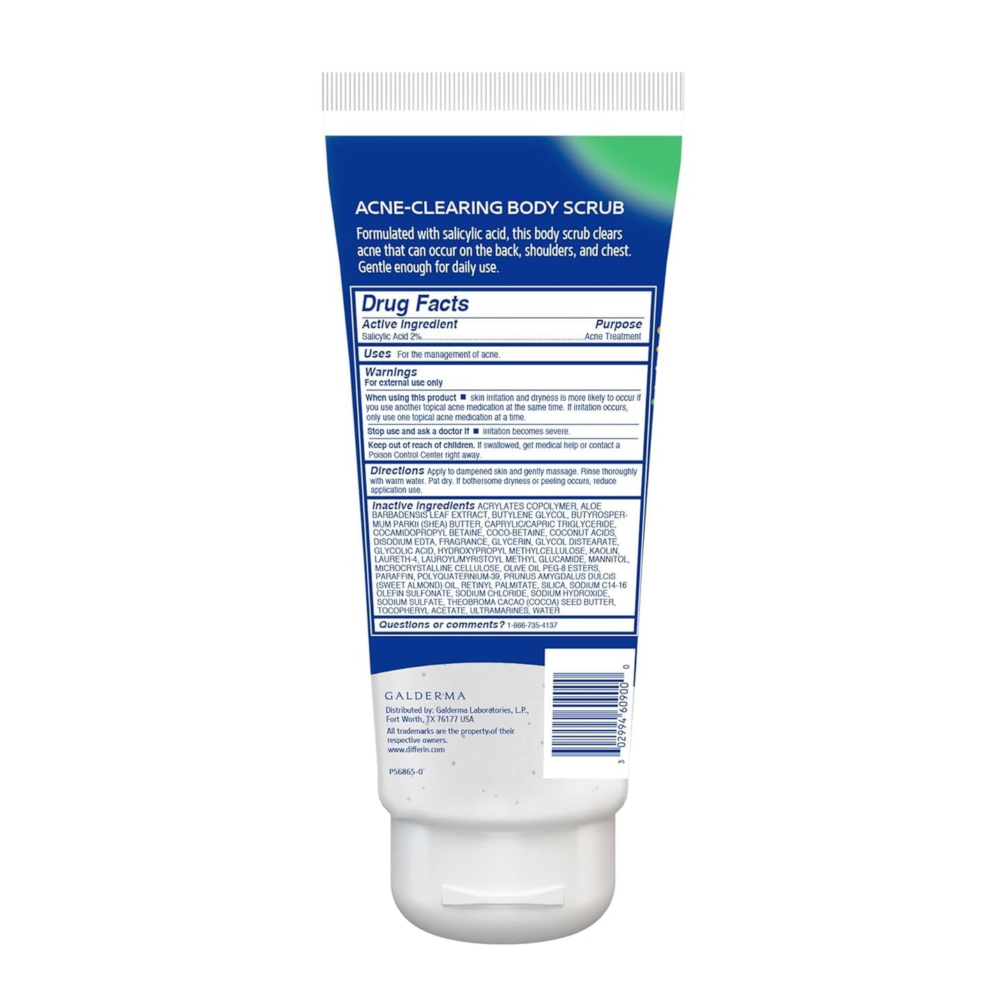 Differin Body Scrub with Salicylic Acid Acne Clearing Improves Tone and Texture Prone Skin on Back Shoulders and Chest, 8 Oz