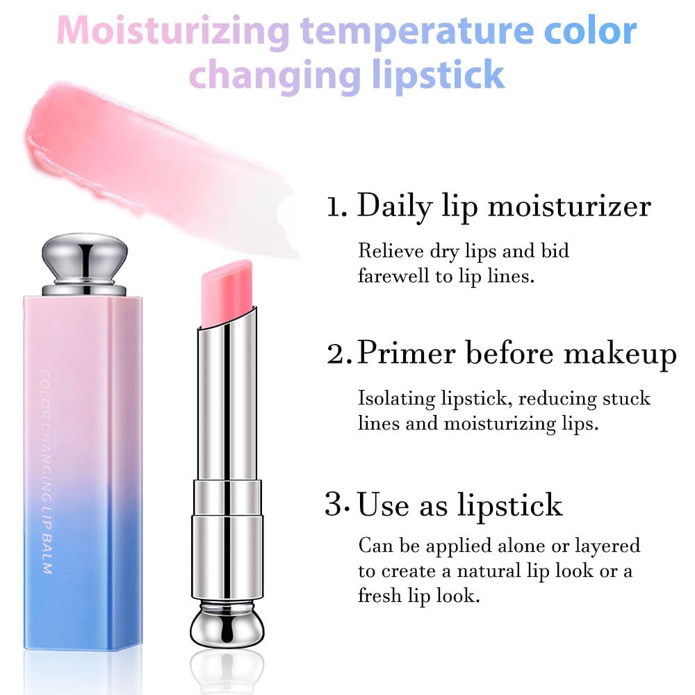Bálsamo labial que cambia de color, Lápices Labiales mágico que cambia de color, Brillos Labiales teñido, labial hidratante impermeable de larga duración para mujeres (B)