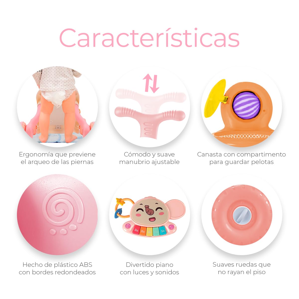 Andadera Musical Raganet Rosa 2 en 1 con Mesa de Actividades y Panel de Juego Extraíble para Bebés