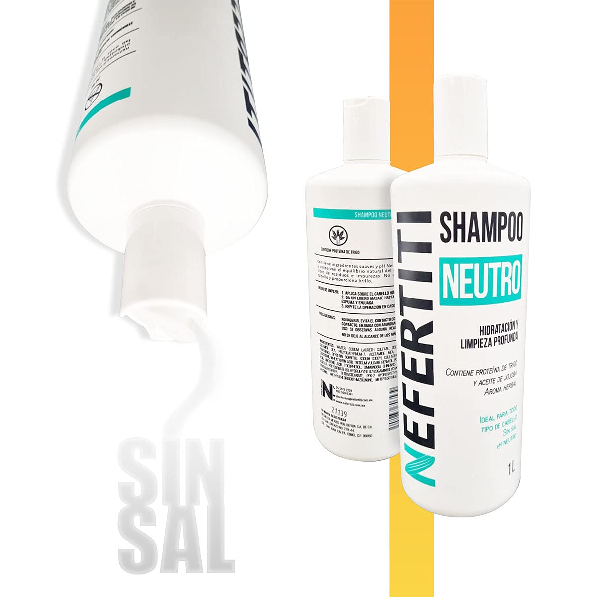 (2 Pack) Nefertiti Shampoo Neutro 1 L, Limpieza Profunda