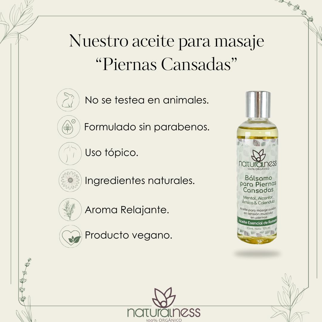 Aceite de Masaje Naturalness Piernas Cansadas Refrescante con Romero, Mentol y Alcanfor