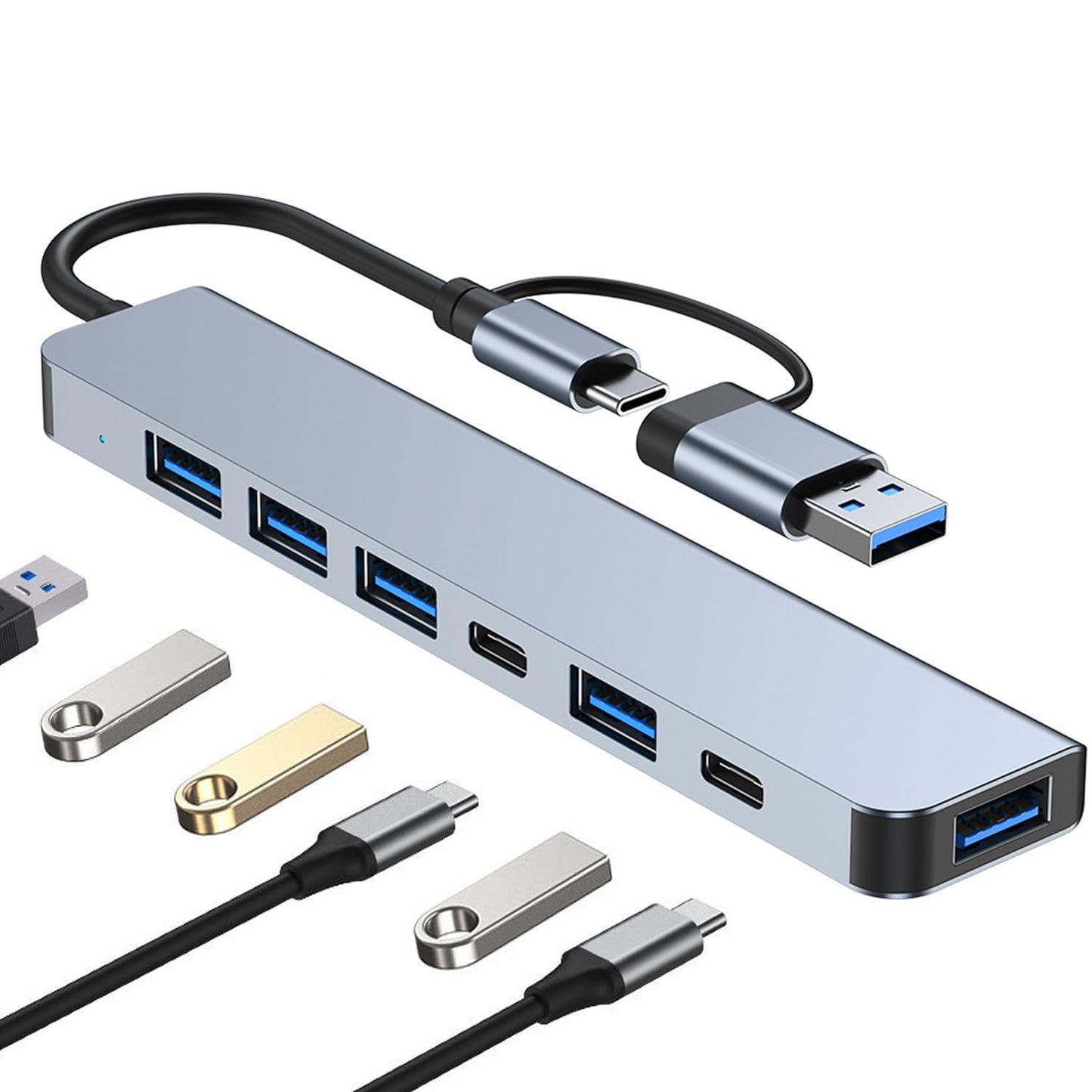 Hub USB C 3.0 7 en1, Adaptador USB a Tipo C Multipuerto con 1 Puerto USB 3.0, 4 Puertos USB 2.0, 2 Puerto Tipo C, Adaptador para MacBook Air/Pro iPad y Más Dispositivos PC/Laptop/Tablet