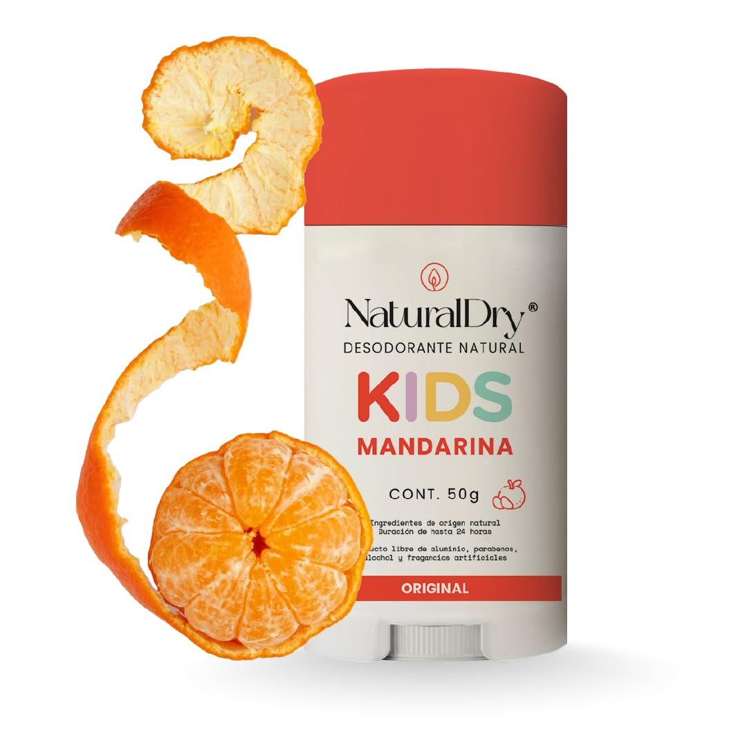 NaturalDry Kids - Desodorante infantil unisex Natural para niños - Sin aluminio - Sin parabenos - Aroma Mandarina - En barra (1 Unidad)