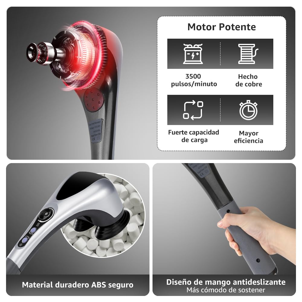 Lukovee Masajeador De Espalda Eléctrico, Masajeador Muscular De Tejido Profundo Recargable De Mano, 4 Cabezales De Masaje 5 Intensidad, Función De Calefacción, El Alivio De Dolores Para Cuerpo Completo