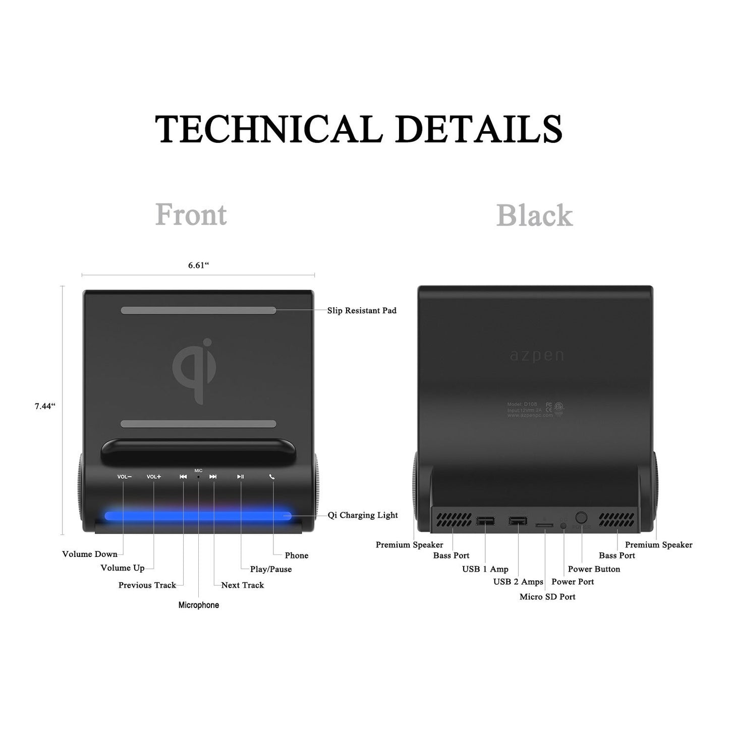 Dockall - Altavoces Bluetooth con cargador inalámbrico rápido 4 en 1, carga 3 dispositivos para iPhone 15, 14, 13, 12, 11, Samsung Galaxy S23, S22, S21, S20