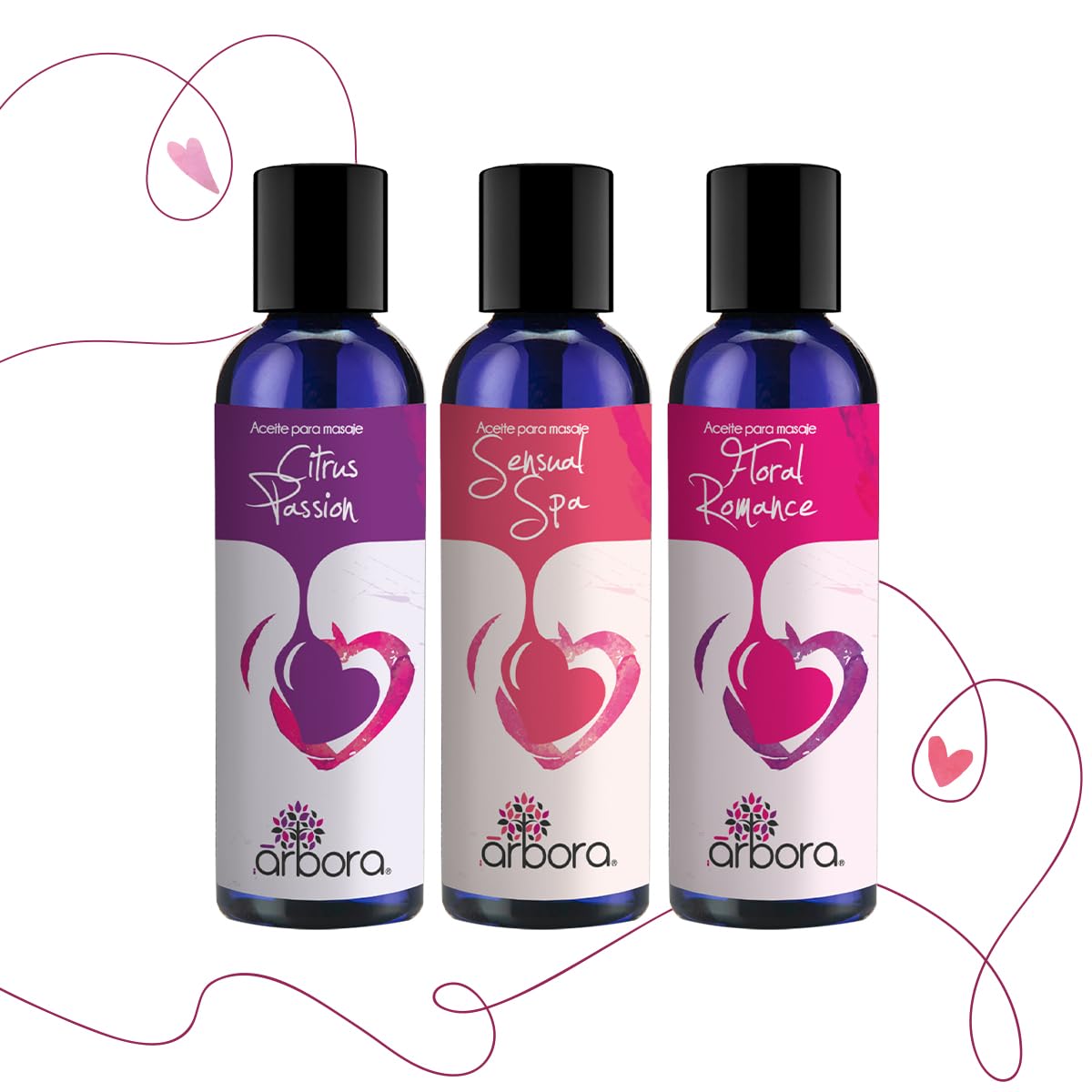 Aceites para Masaje Árbora LOVE TRIO Citrus Passion Floral Romance Sensual Spa Aromaterapia 90ml