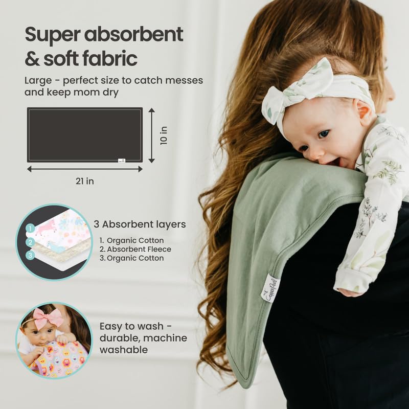 Copper Pearl Baby Burp - Juego de 3 unidades, tamaño grande, 21 x 10 pulgadas, absorbente, triple capa, paquete de 3 unidades