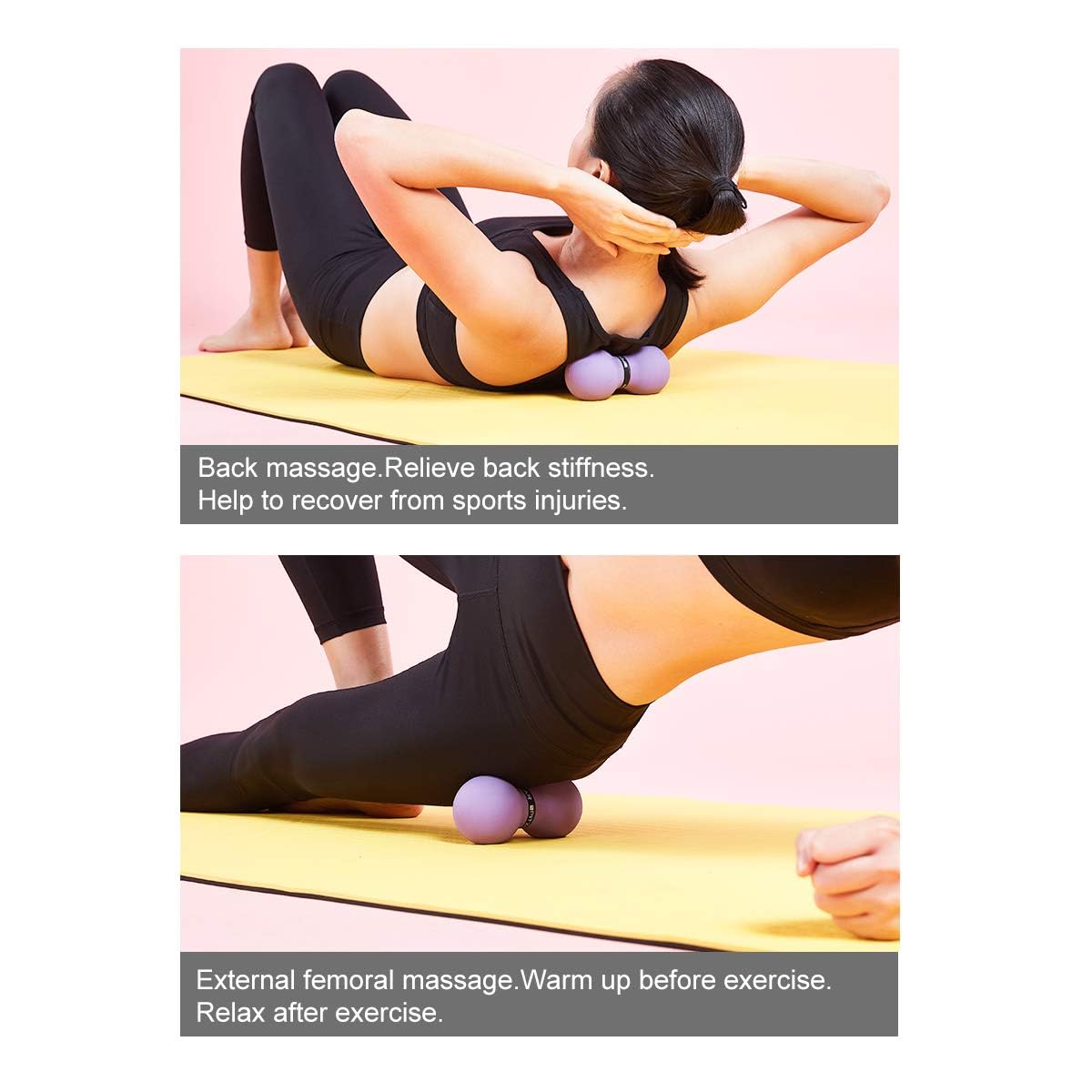 FITZELAR Bola de masaje doble lacrosse para liberación miofascial, certificación SGS, tejido profundo de masaje para espalda y hombro, terapia de punto de activación, nudos musculares, bola de masaje de maní para dolor muscular