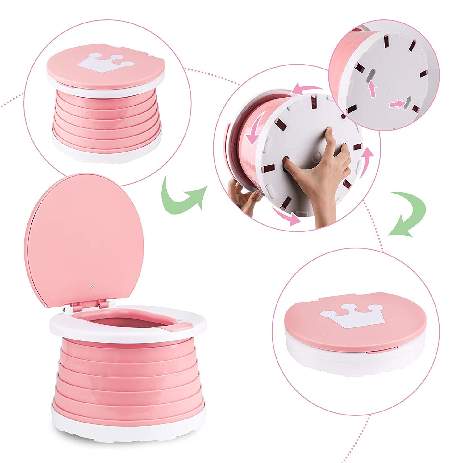 Orinal Portátil Orinal De Viaje Rosa con Asiento Plegable para Niñas y 75 Bolsas de Limpieza