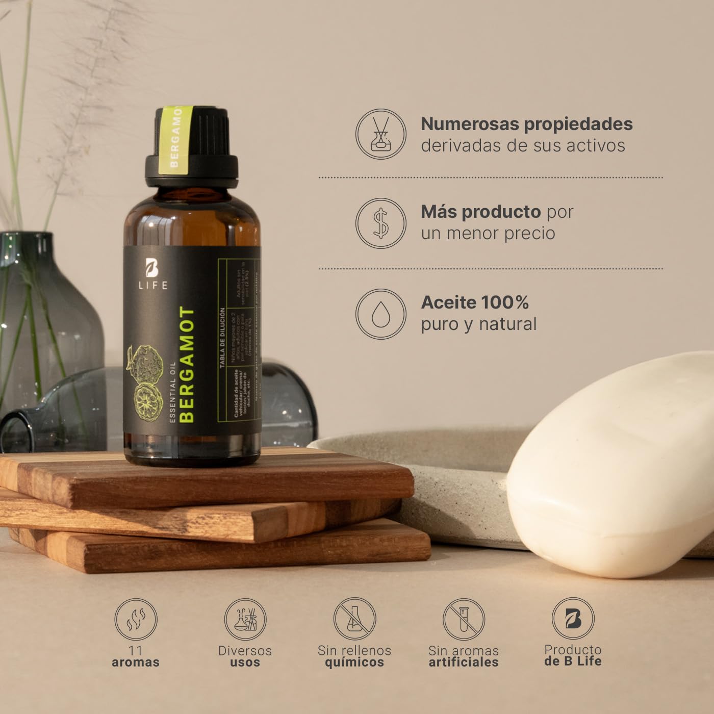 Aceite Esencial B Life Bergamota Ingredientes Puros y Naturales 50 ml