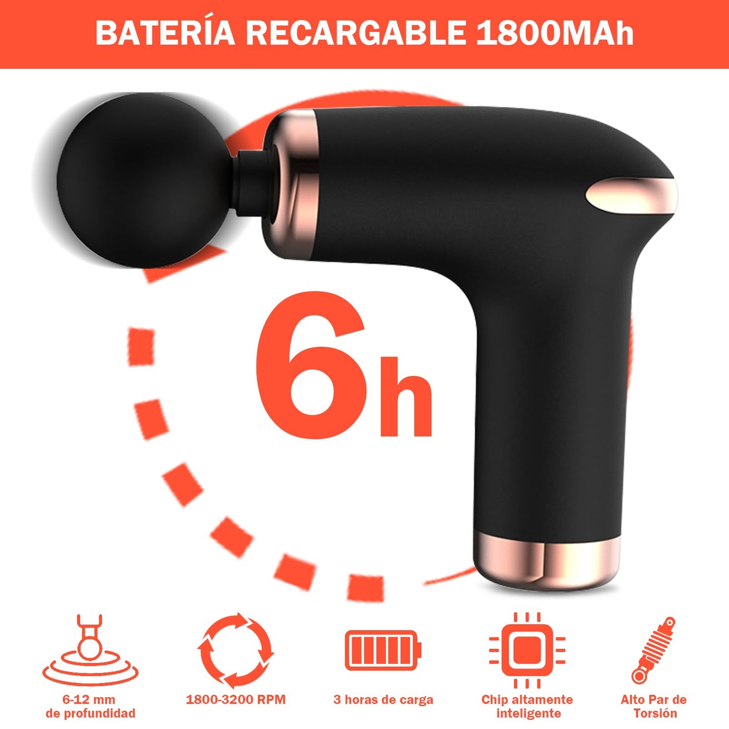 Pistola de Masaje, 8 Cabezales, 6 Velocidades Ajustables, Pistola de Masaje Muscular, Masajeador Muscular Portátil, Masajeador de Tejido Profundo, Masajeador Muscular
