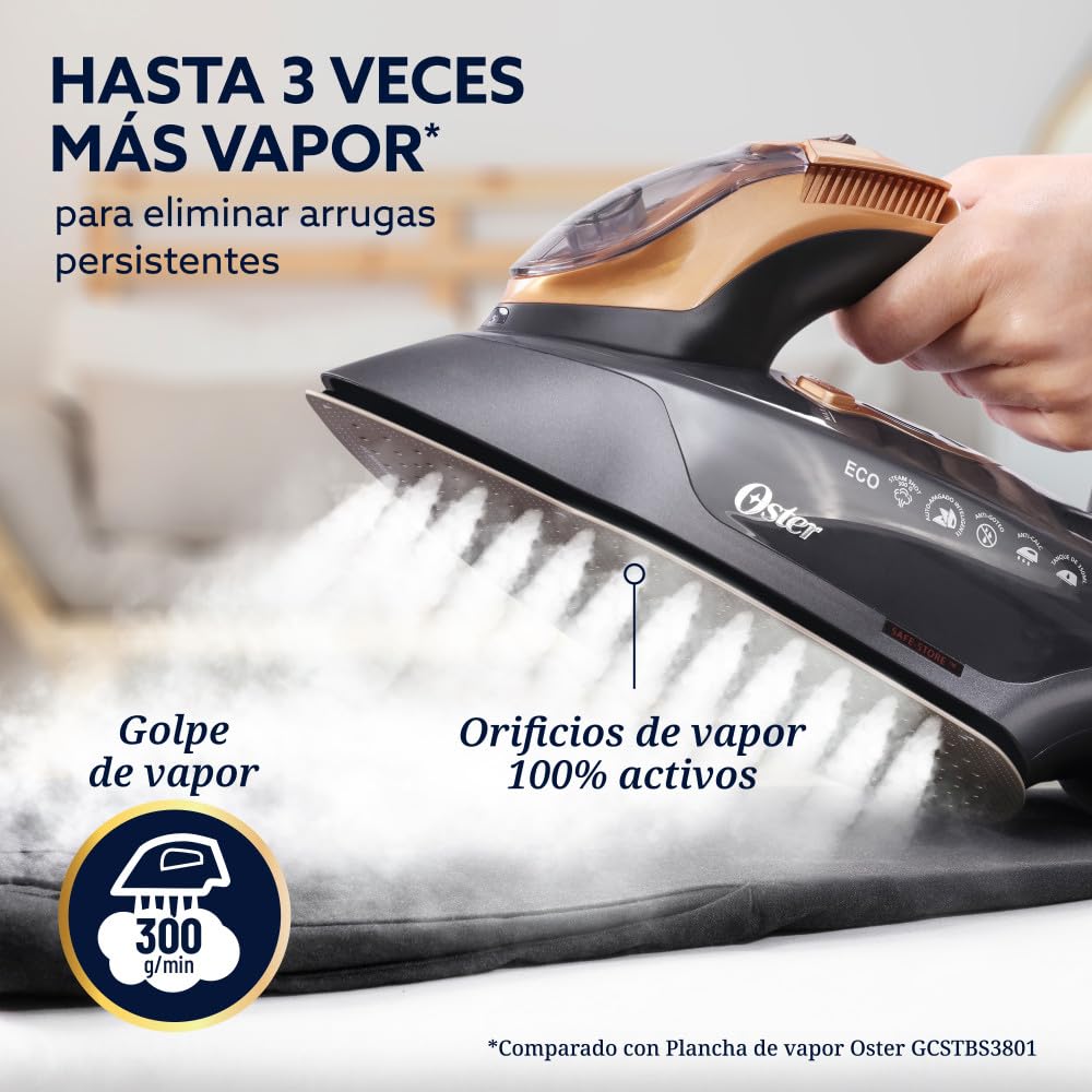 Oster Plancha de Vapor, PressXpress Max S9200, Digital, Golpe de Vapor 300 g/min, Suela XL Cerámica con Diamante, Vapor Vertical, Antigoteo, Bronce, GCSTPX9200-013