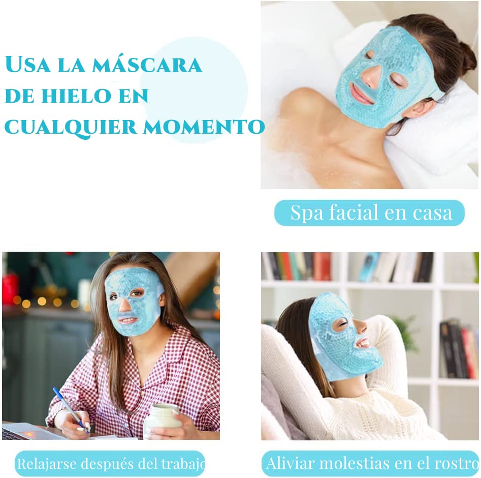 Shoonlo Mascara de Hielo para Cara, Mascarilla de Facial para Reducir Hinchazón, Las Ojeras, Migraña, Enrojecimiento, Antifaz de Fríos para Cuidado de la Piel, Compresa Fria y Caliente