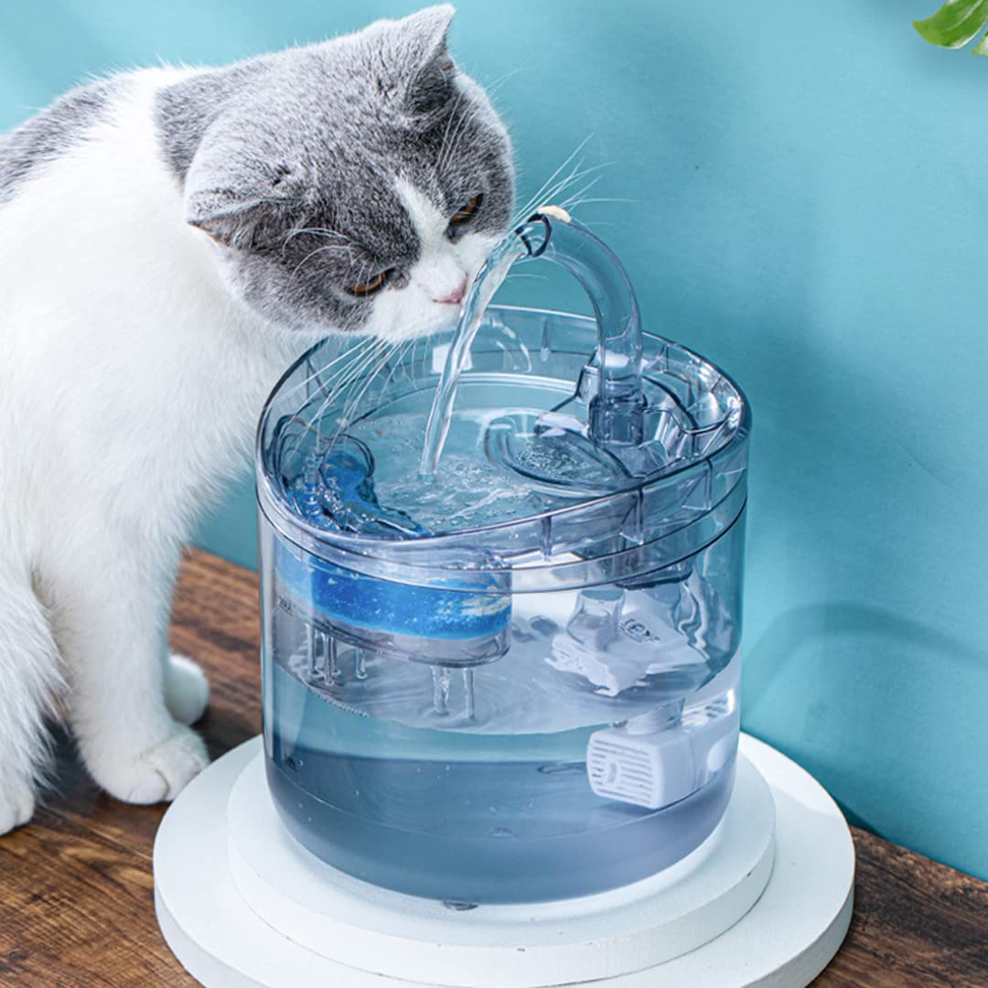 Fuente de Agua para Gatos, 1,8 L Bebedero para Gato, Actualizada con 2 Filtros de Repuesto, Alfombrilla de Silicona para Alimentos, Adecuado para Gatos, Perros y Varias Mascotas.
