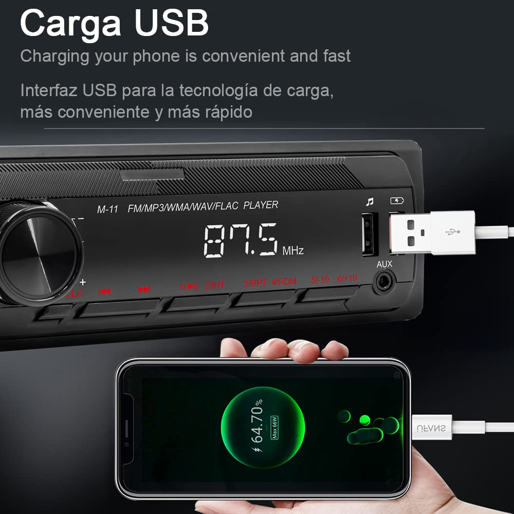HIMICAR Autoestereo Reproductor Estereo para Automovil MP3, Control por Voz, Dual USB Apoyar AUX/TF/Disco U/FM Bluetooth Estereos con Tarjeta, Llamada Bluetooth + Control Remoto FM