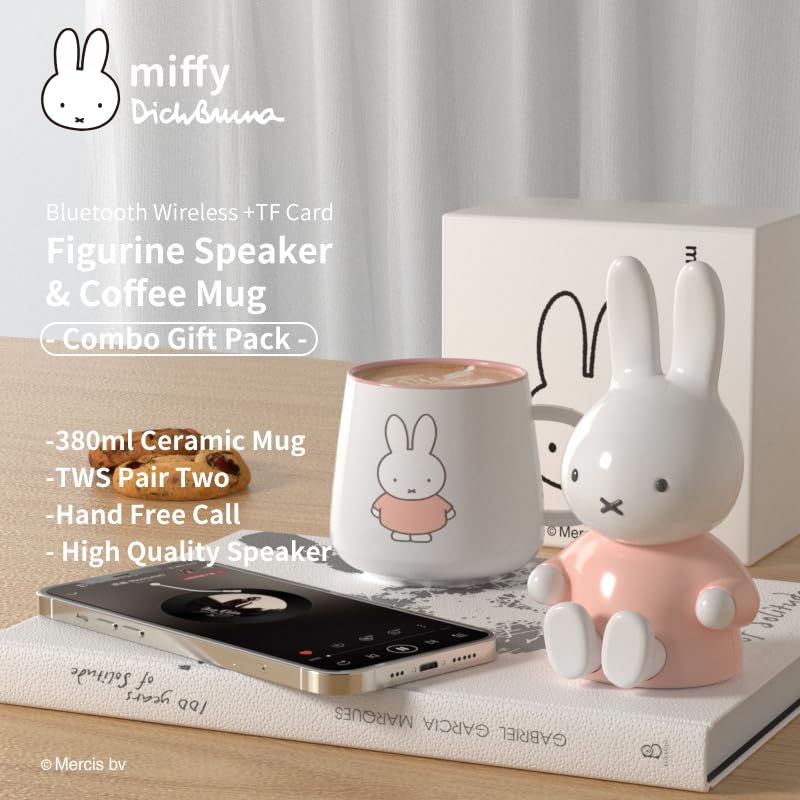 Miffy - Altavoces portátiles con Bluetooth, bonitos altavoces inalámbricos portátiles con sonido estéreo fuerte, micrófono integrado, ranura para tarjeta TF, doble emparejamiento, tiempo de