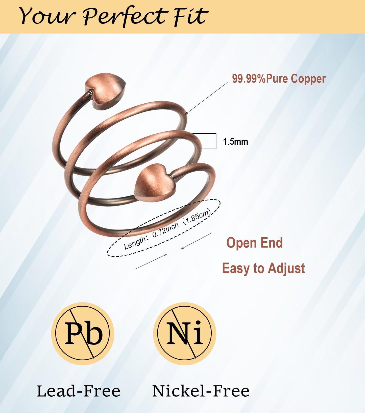 Anillos de Cobre UtenoTureH Ajustables 99% Puro, Cobre, Magnético para Mujer