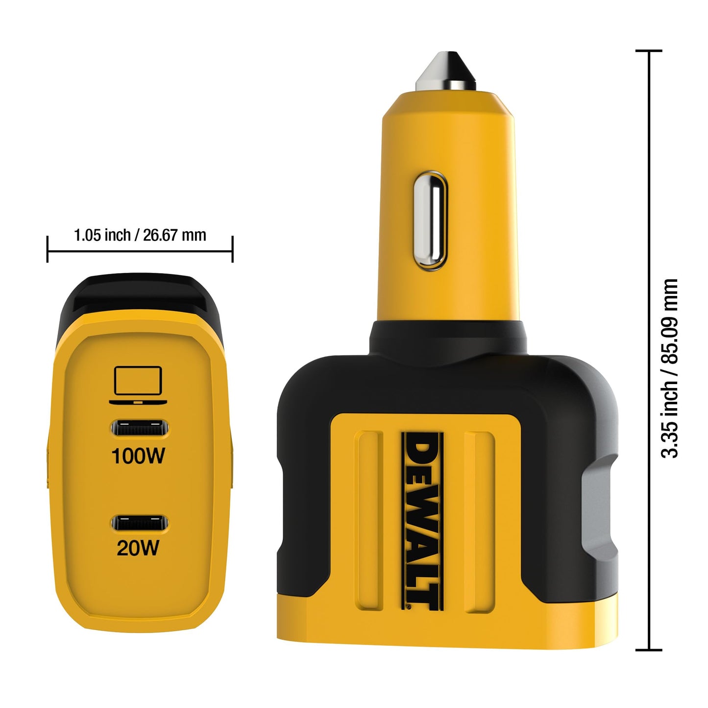DEWALT USB C Cargador de Coche, 120W 2-Puerto PD 3.0 Tipo C Adaptador, PPS Carga Rápida con Power Delivery para iPhone 16 15 14 13 12 11 X XS Pro MAX Mini, Galaxy S22/S20/S10, Pixel, iPad/iPad Mini